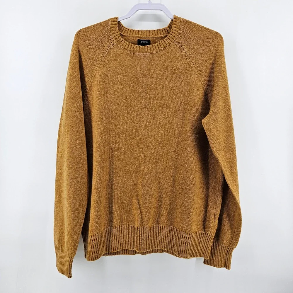 J.Crew Sweater Men L Deep Copper Lambswool Blend Raglan Crewneck AA027 NWT
